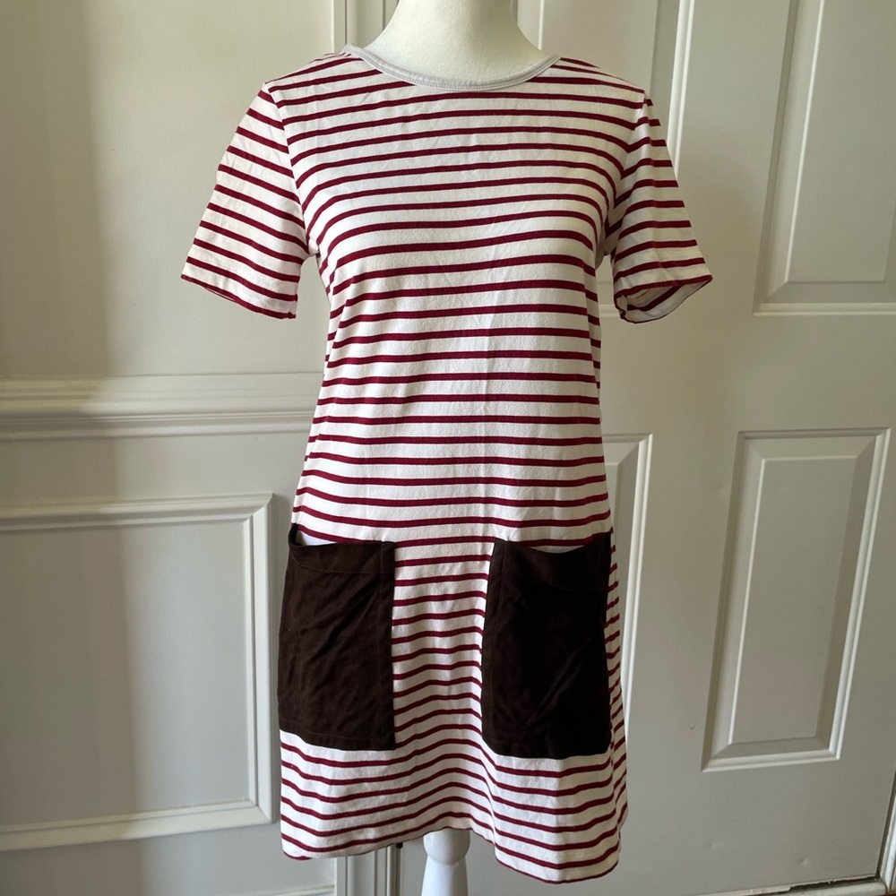Dolce Vita Striped Red and White Dress with Brown Pockets Size Small